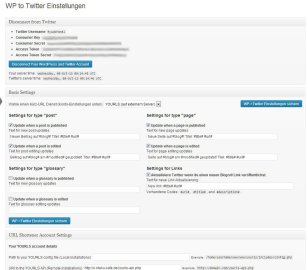 WP to Twitter - Einstellungen