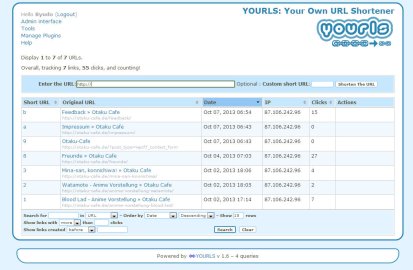 YOURLS - Adminbereich