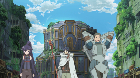 Die gesamte Gruppe. Von links nach rechts: Akatsuki, Shiroe und Naotsugu